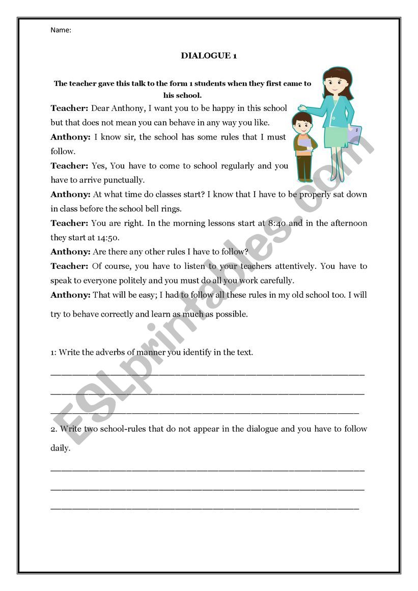 School rules worksheet