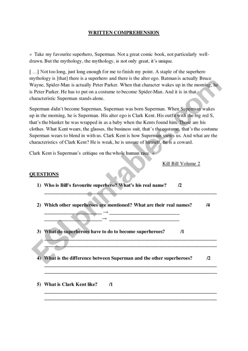 Superheroes worksheet