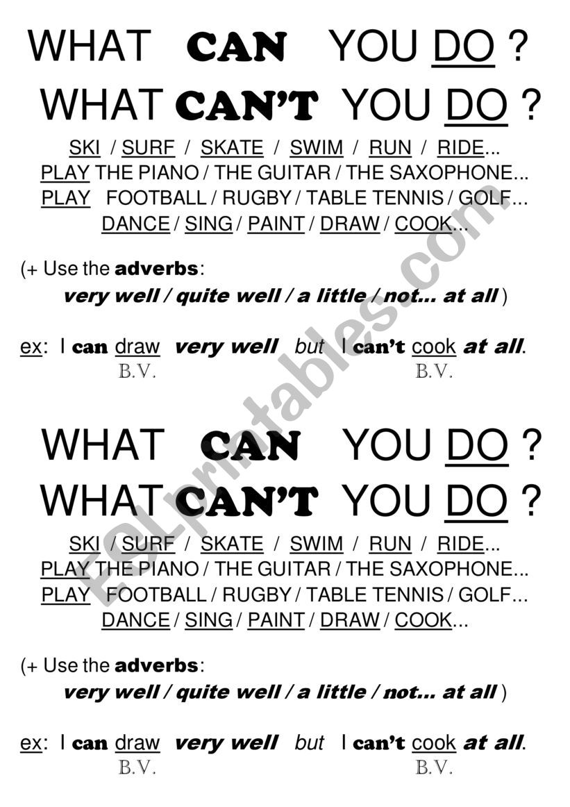 What can/cant you do? worksheet