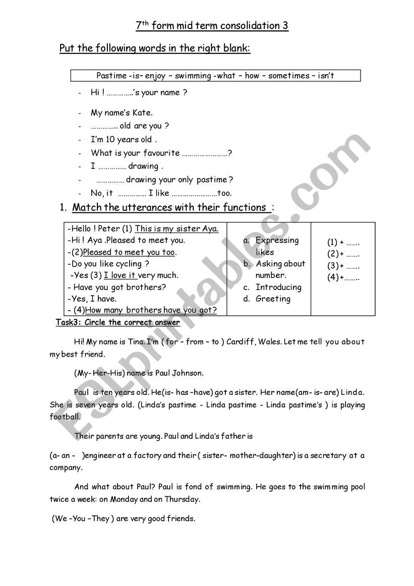 7th form consolidation 3 worksheet