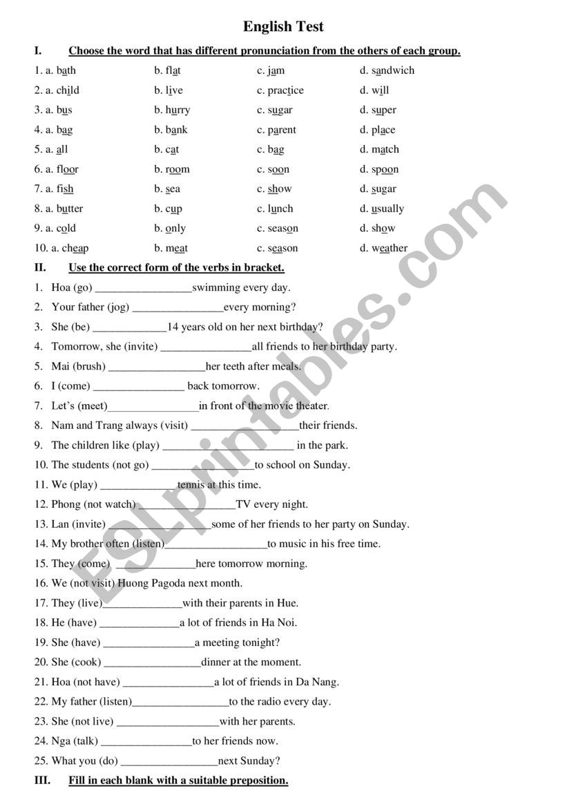 exercise worksheet