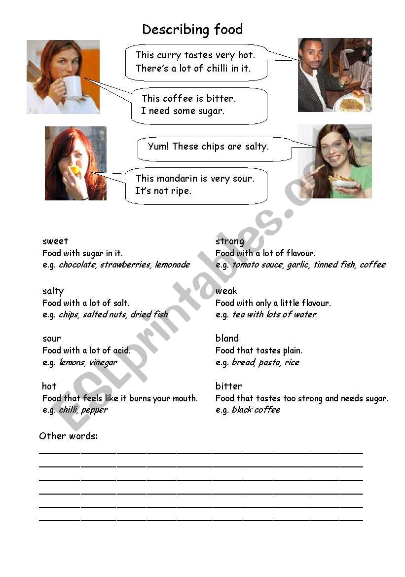 Describing flavours - ESL worksheet by laura chapman