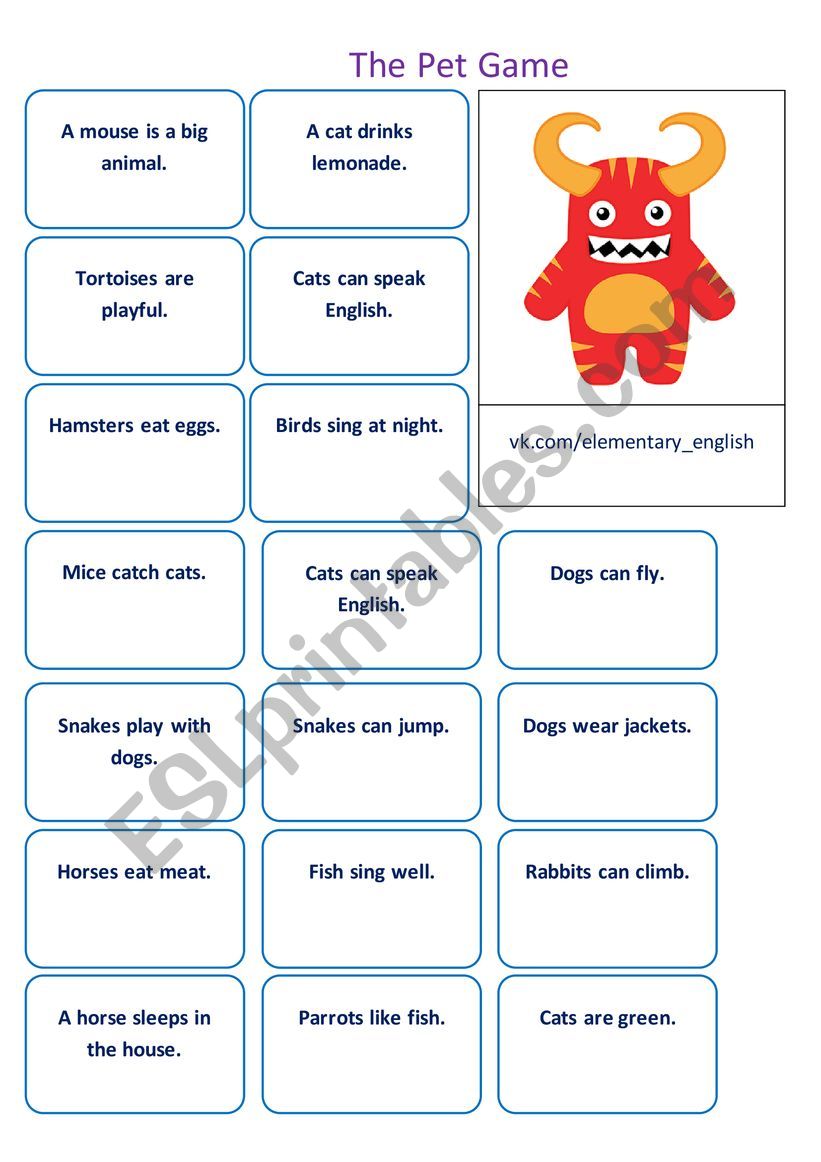 pet game worksheet