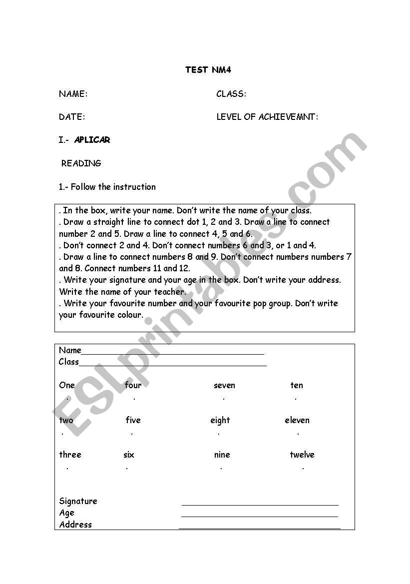 English test worksheet