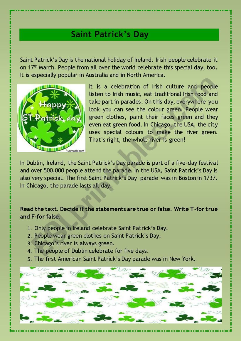 St. Patricks day worksheet