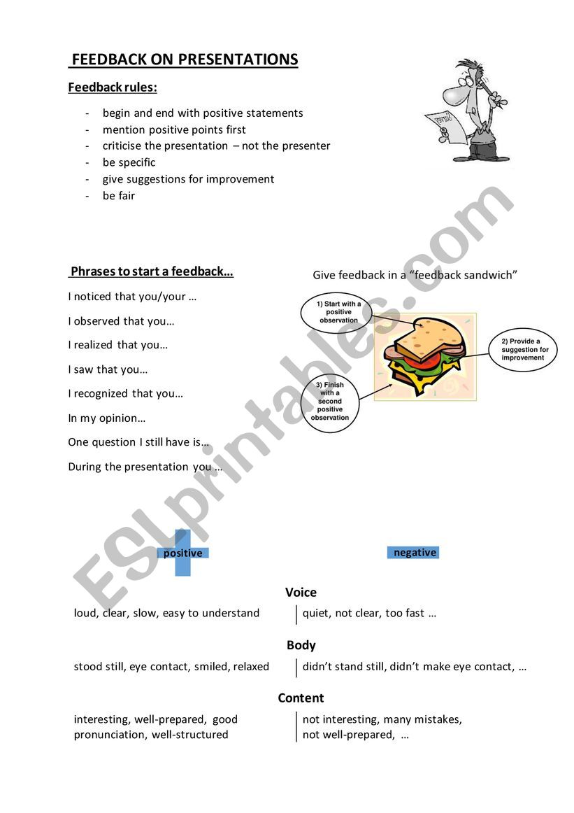 FEEDBACK ON PRESENTATIONS worksheet