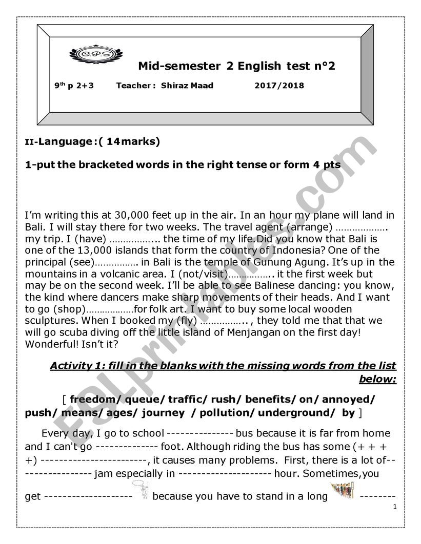 mid semester 2 worksheet