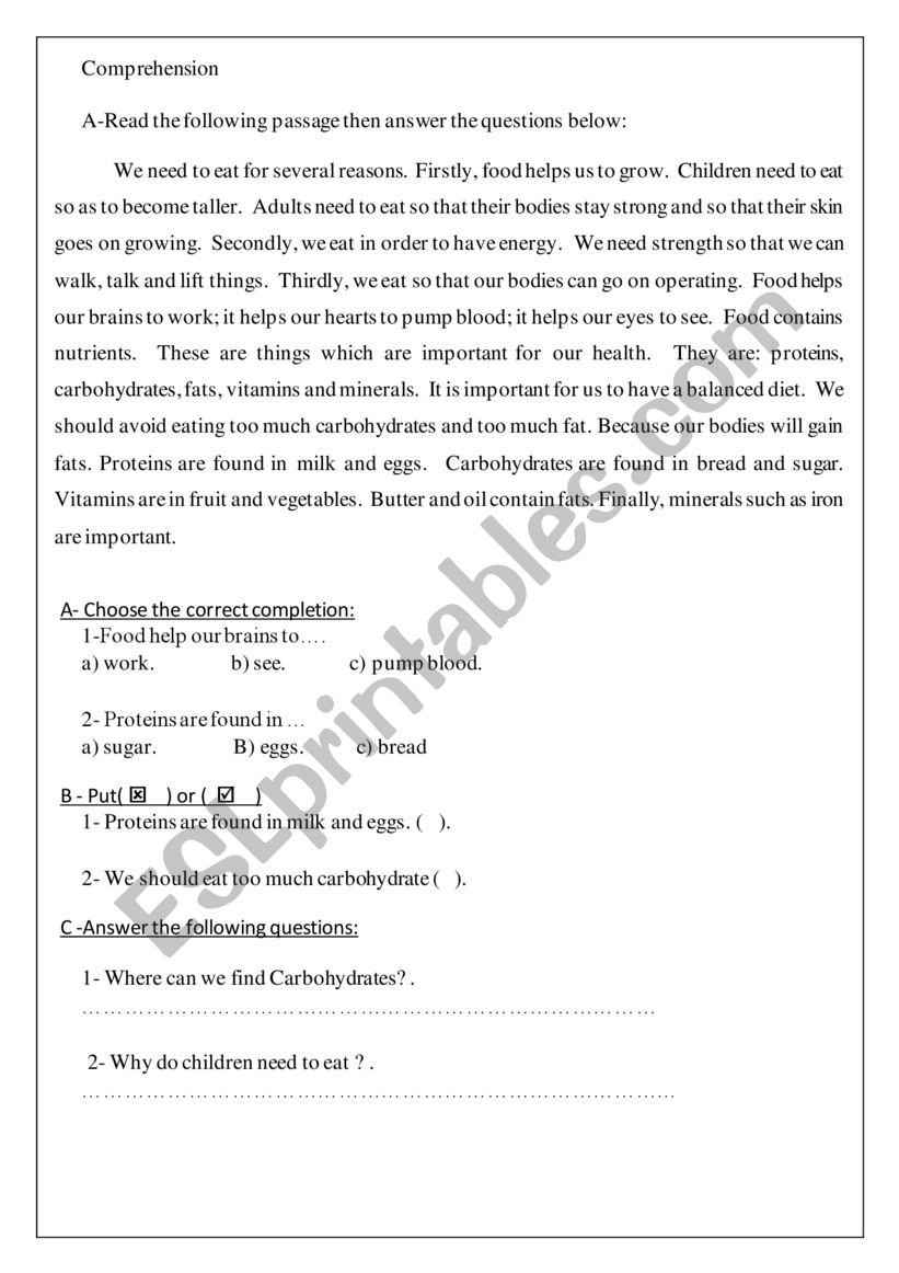 comprehenion  worksheet