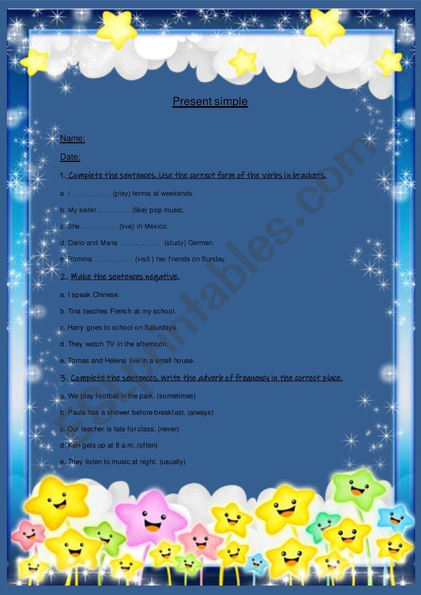 present simple worksheet