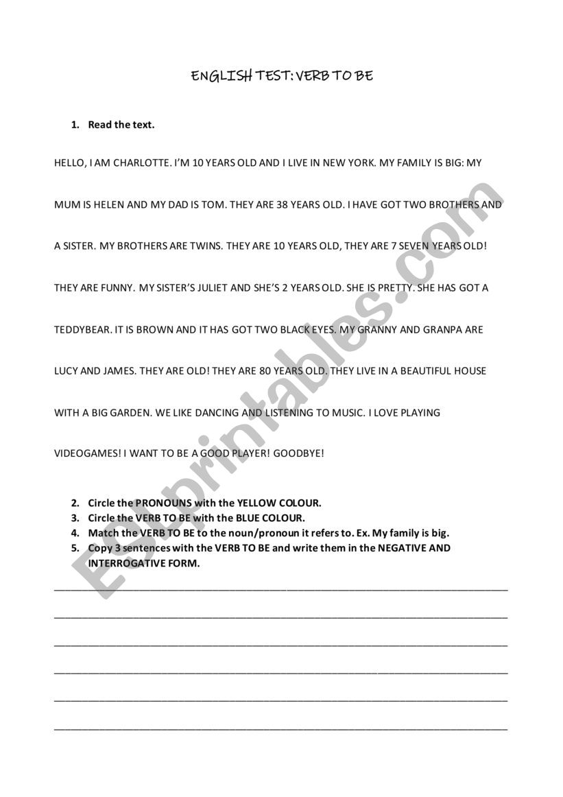 Verb to be worksheet