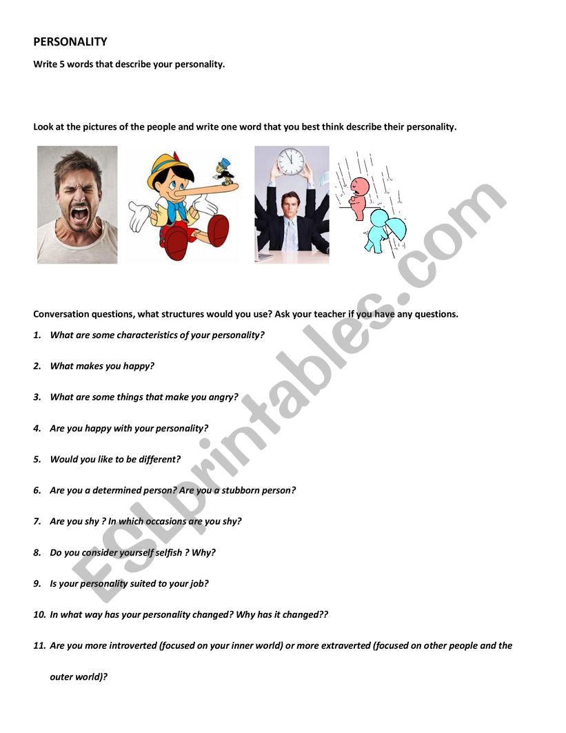 PERSONALITY Q & A worksheet