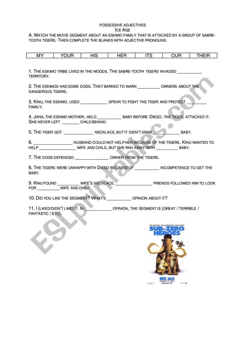 possessives adjectives worksheet