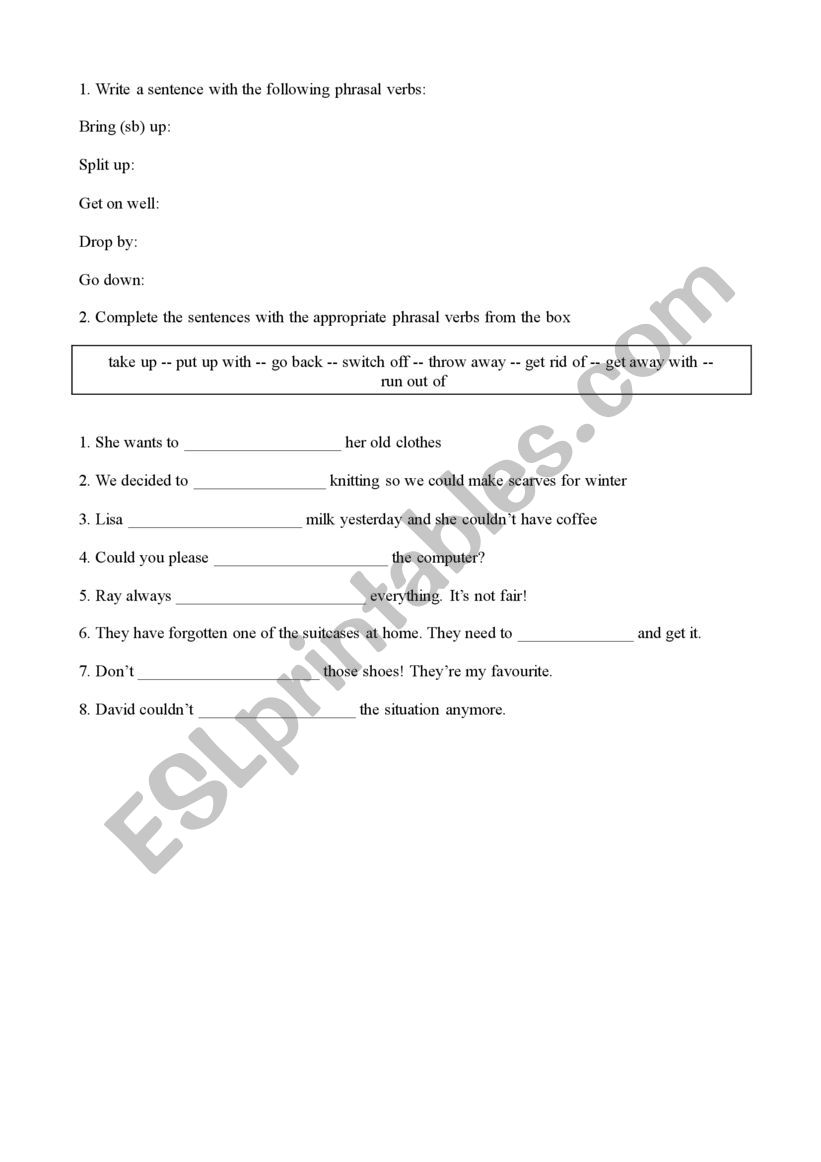 Phrasal Verbs Revision worksheet