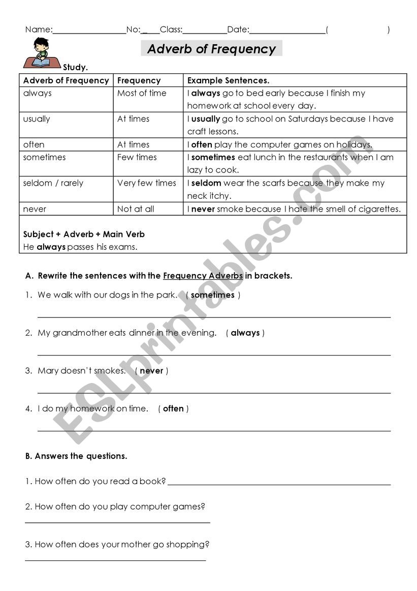 Adverbs worksheet