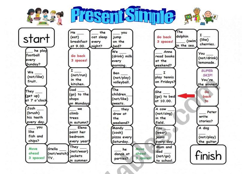 Present Simple Board Game ESL Worksheet By Katya d13