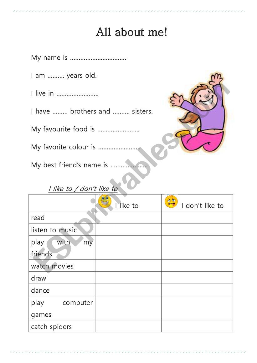 all about me - ESL worksheet by annty