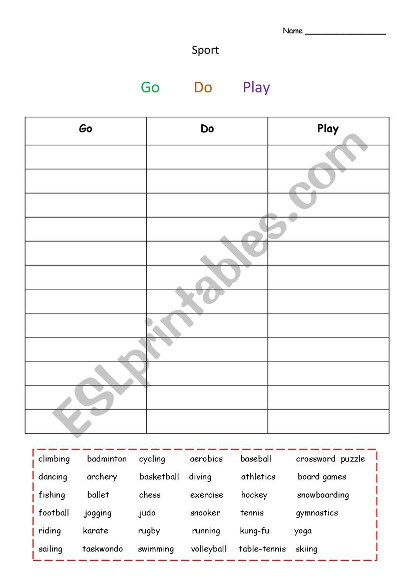 Sport (Go Do Play) worksheet