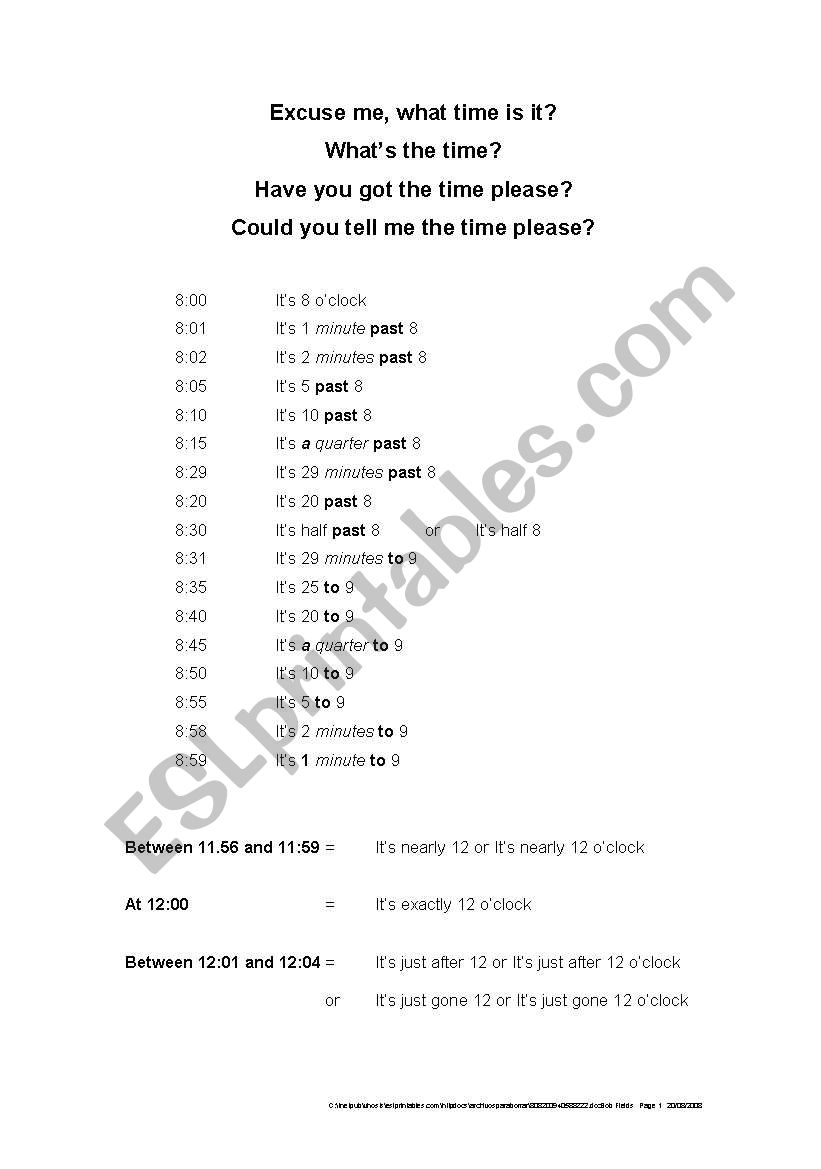 time expressions worksheet