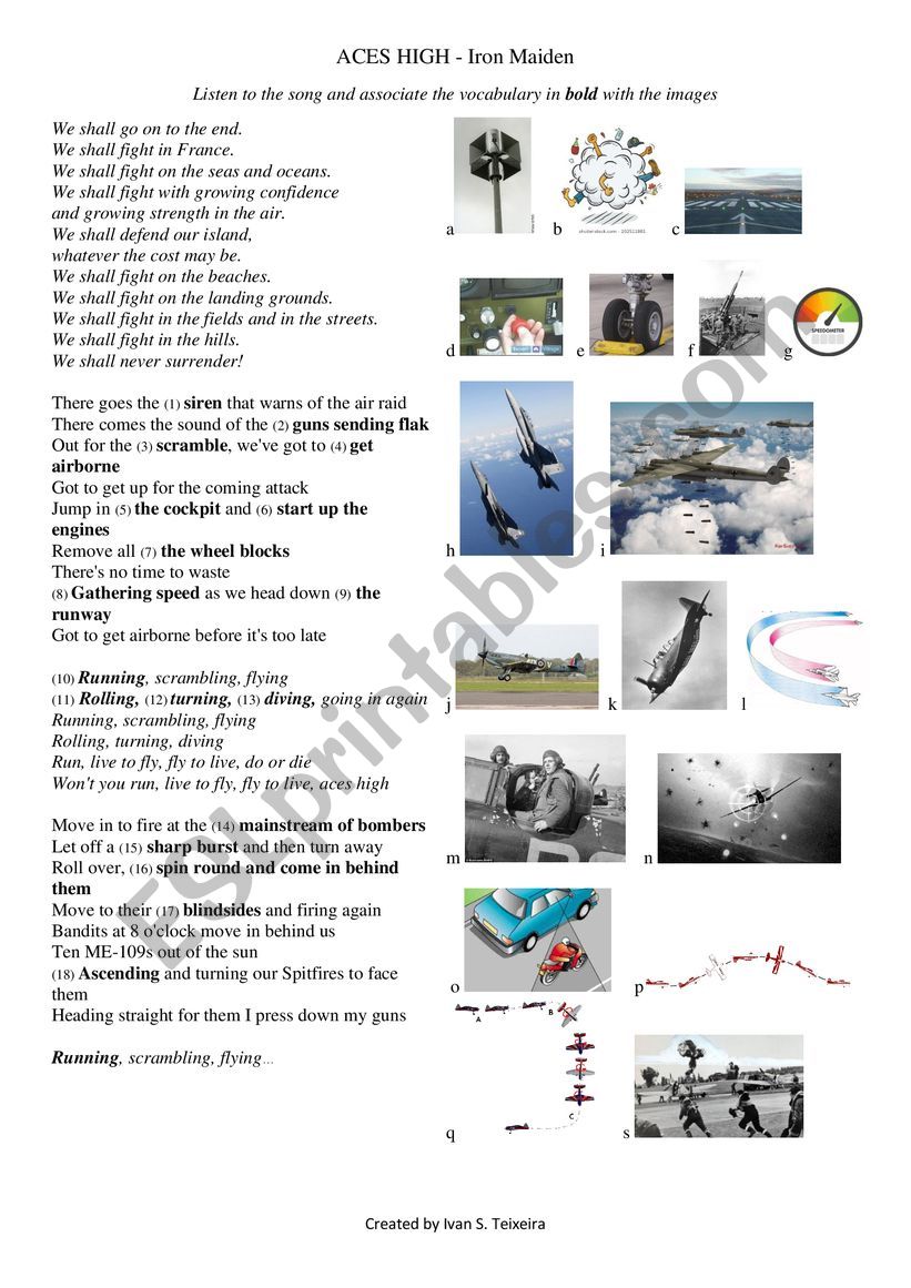 Iron Maiden - Aces High worksheet