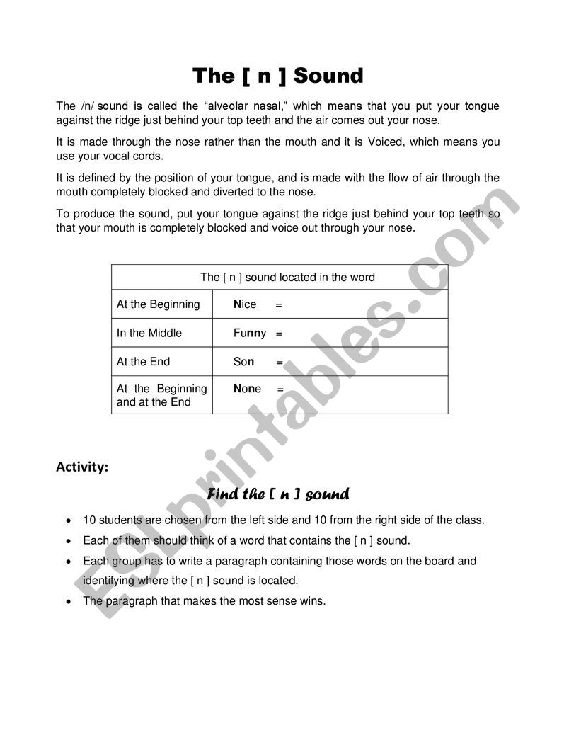 N sound worksheet