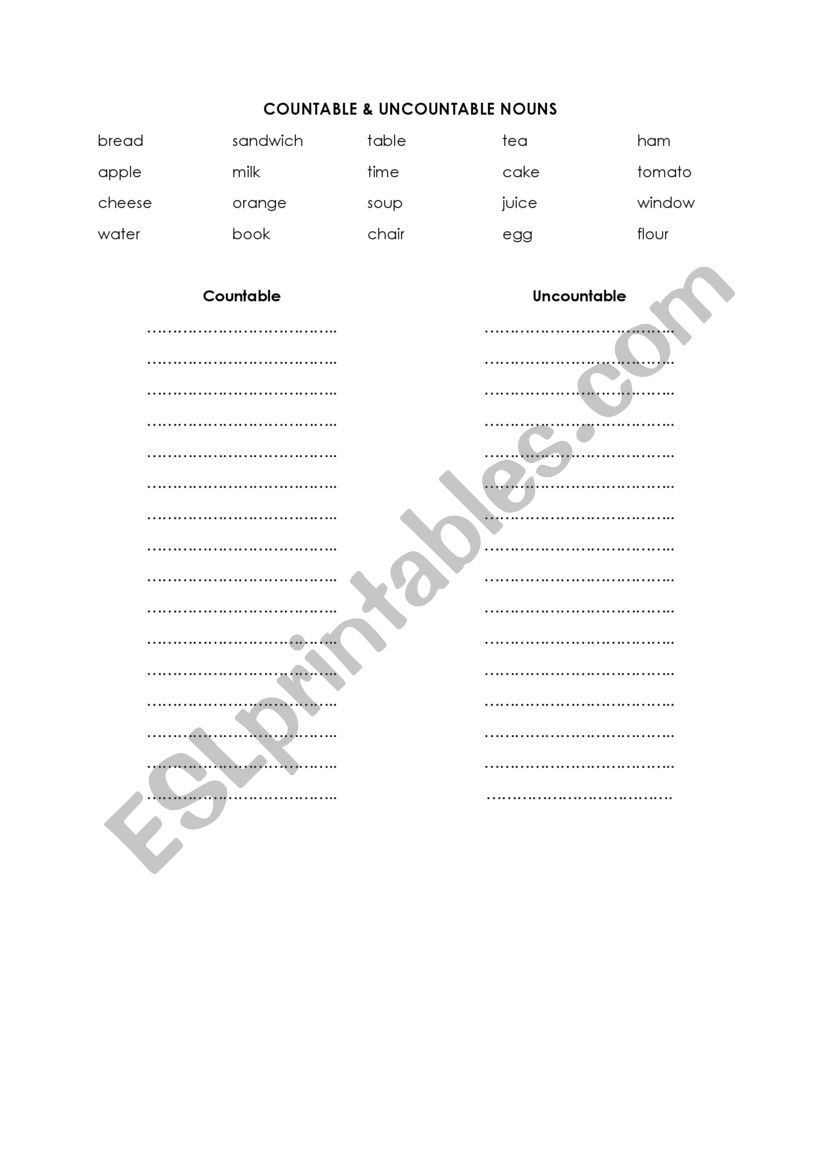 Countable and uncounteble nouns