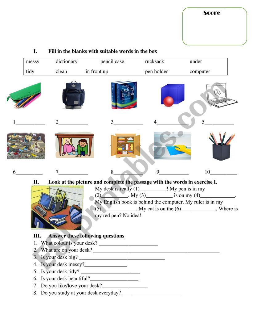 Writing: My Desk worksheet