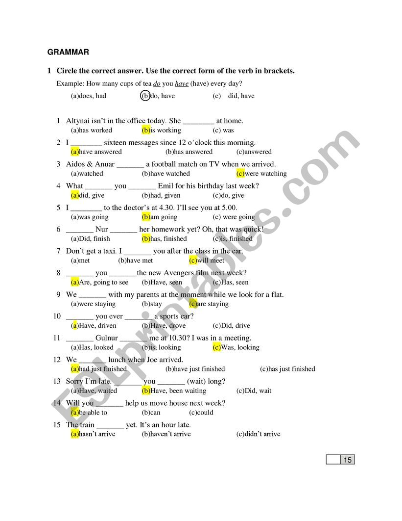 intermediate final test worksheet