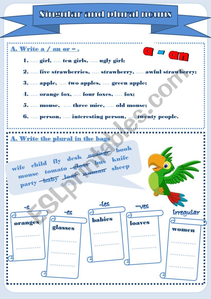 Singular And Plural Nouns Esl Worksheet By Seven Dia