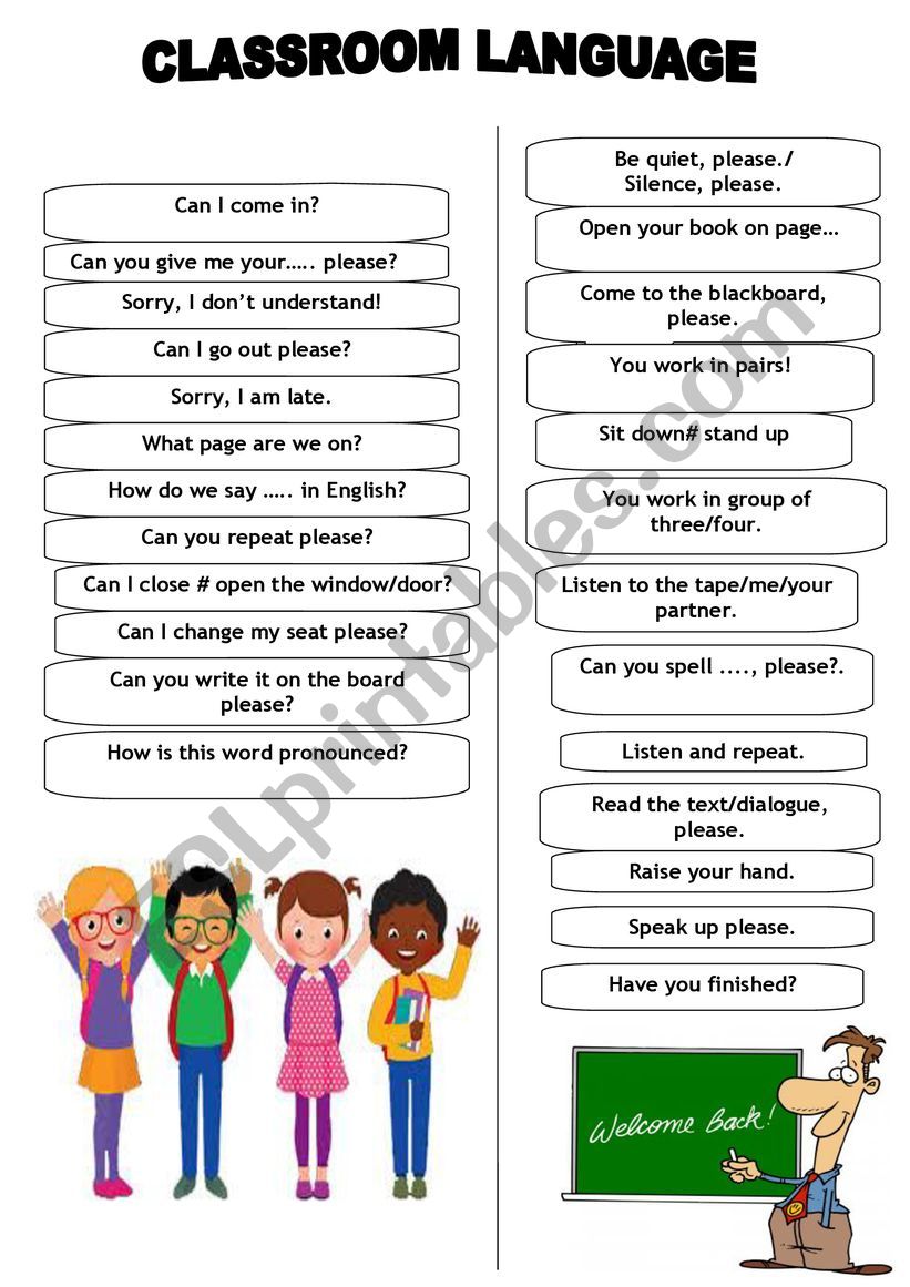Classroom Language, English Classroom Phrases May I go out please? Is this  right? Is this correct…