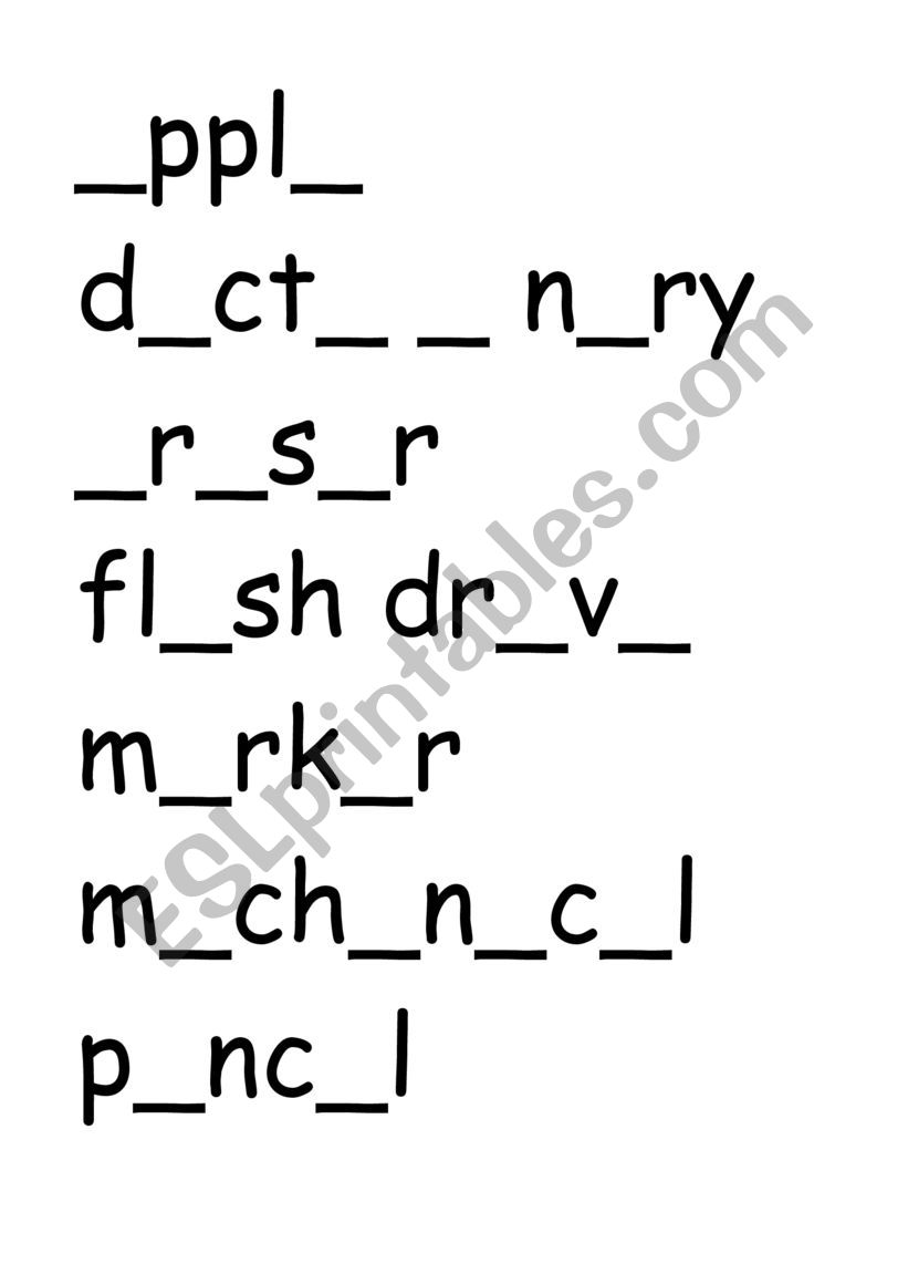 missing vowel worksheet