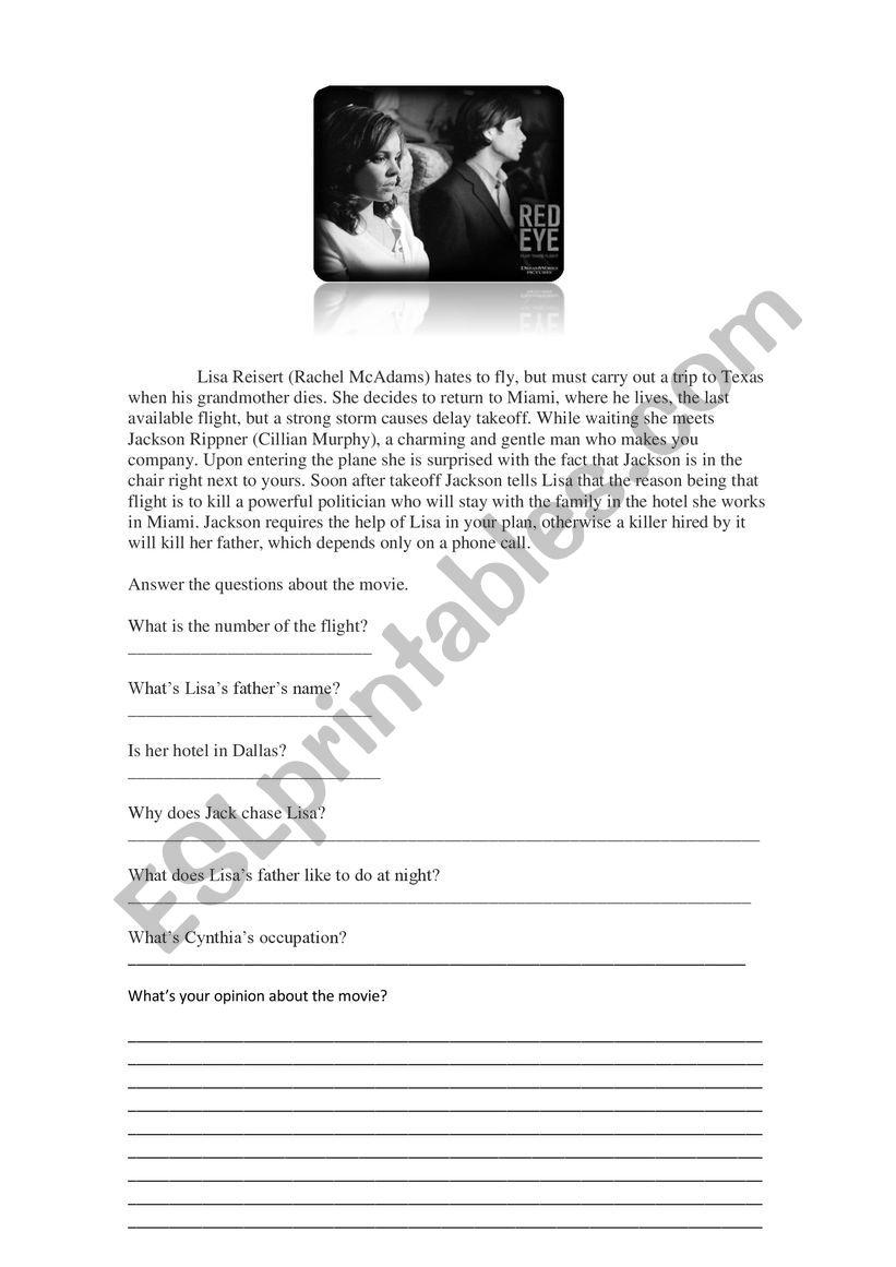 Red eye movie activity worksheet