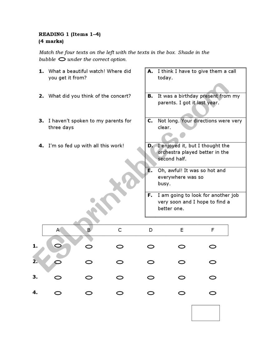 reading text worksheet