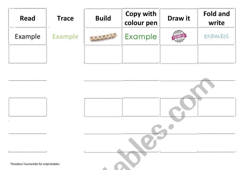 Spelling Practice worksheet for children with difficulty learning word spelling