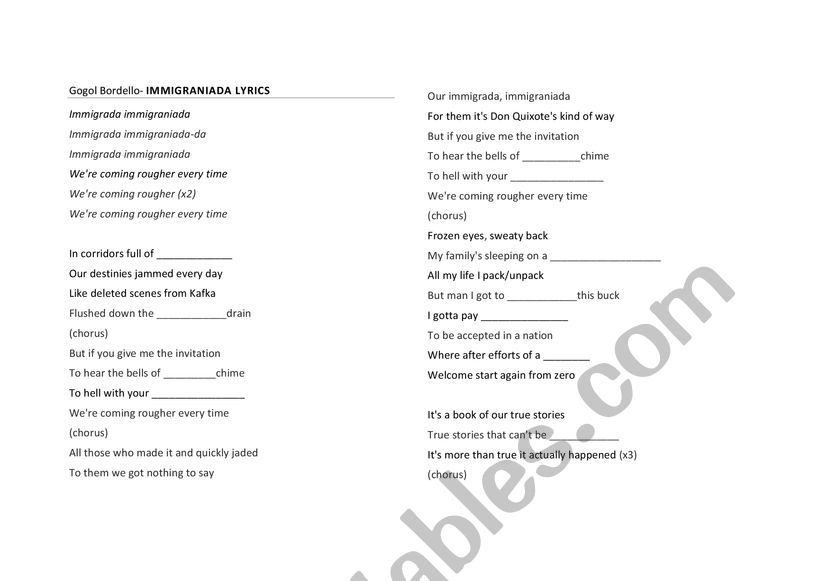 Immigraniada song gap fill and discussion on immigration 