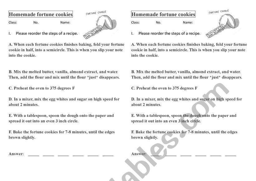 Fortune cookies worksheet