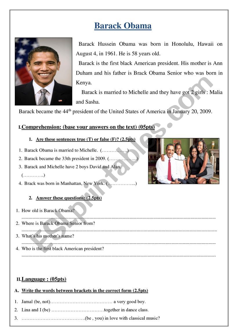 barack obama worksheet