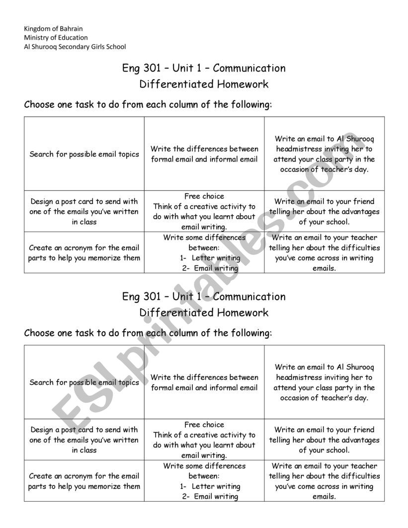 differentiation activity  for formal and informal email