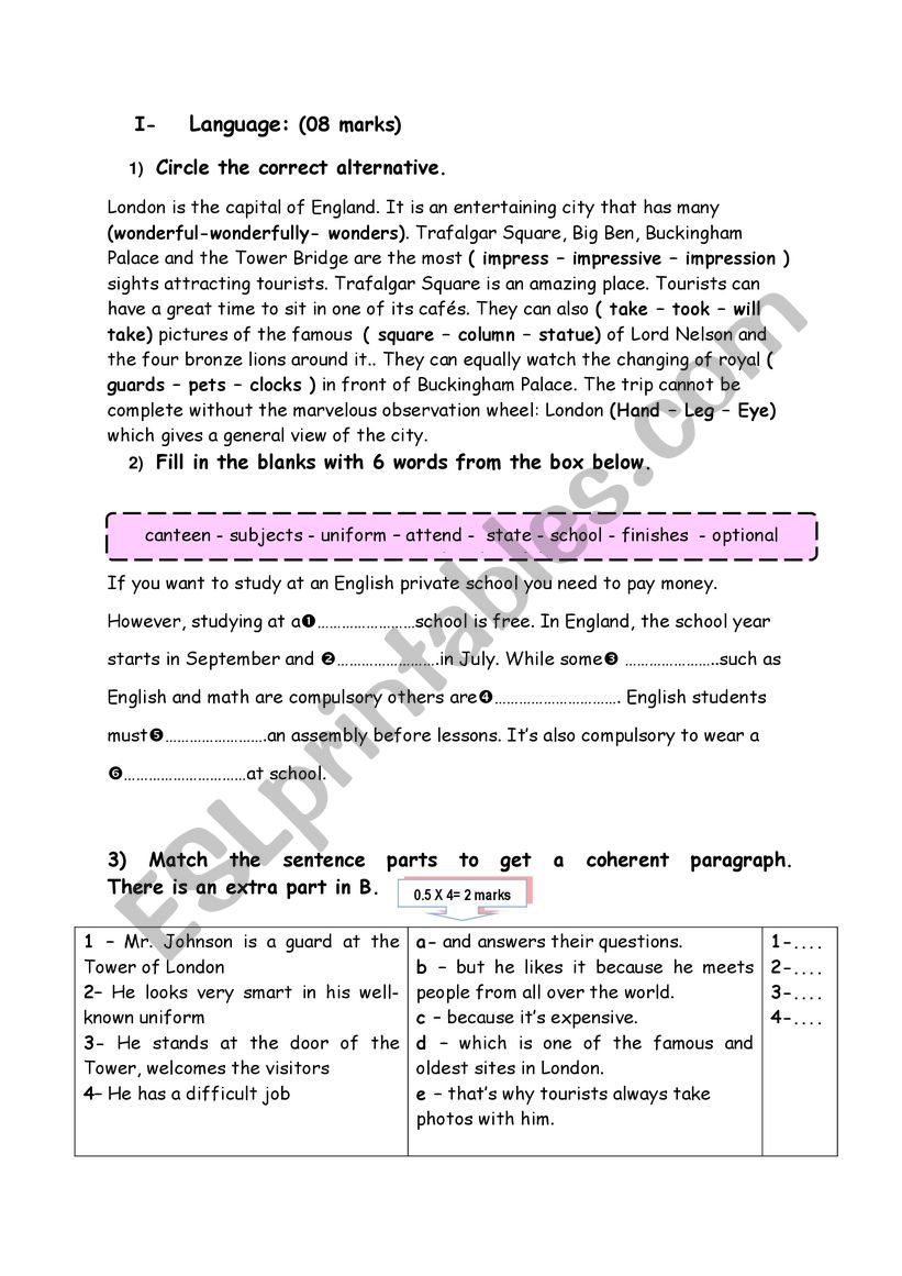 Language worksheet