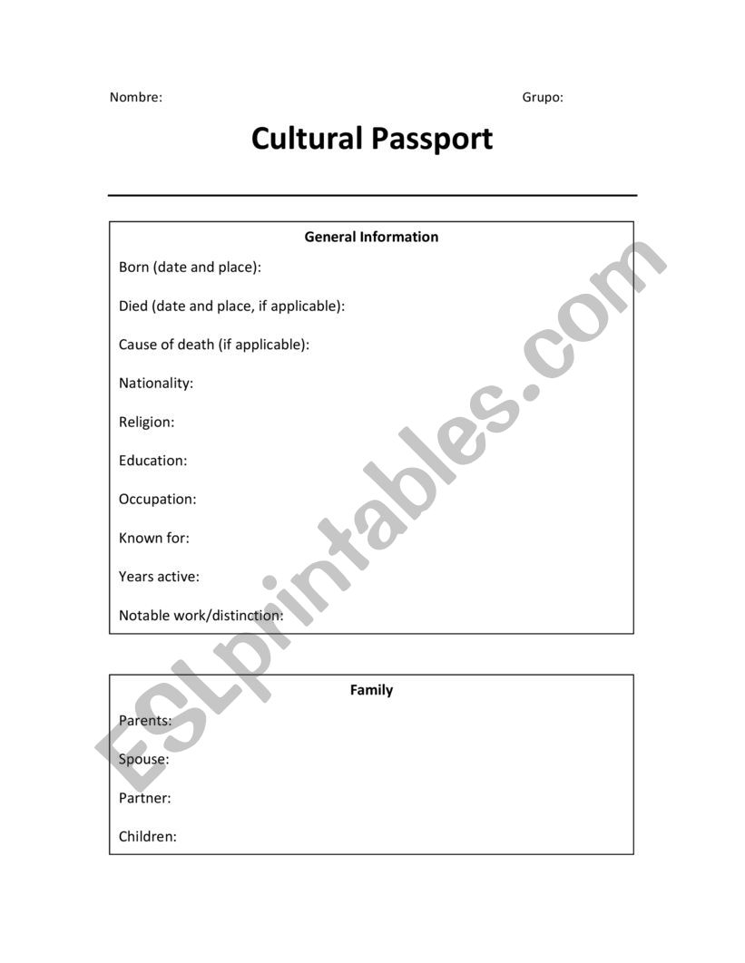 Cultural Passport worksheet