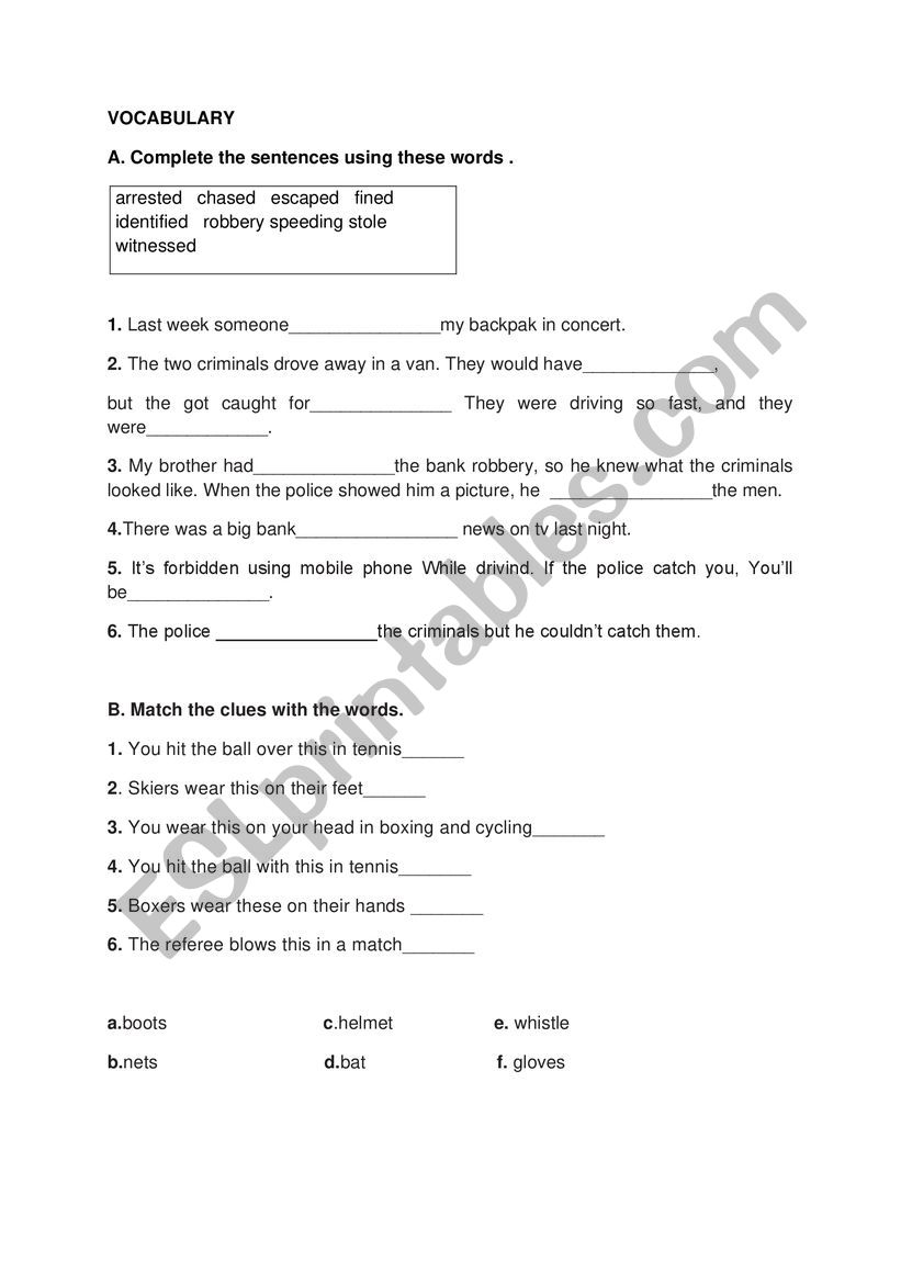 vocabulary exercise worksheet