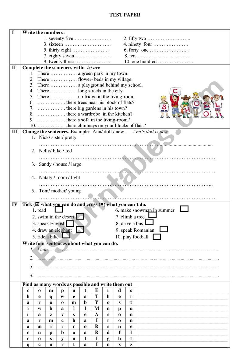 Test 3rd Grade ESL Worksheet By Gabriela23