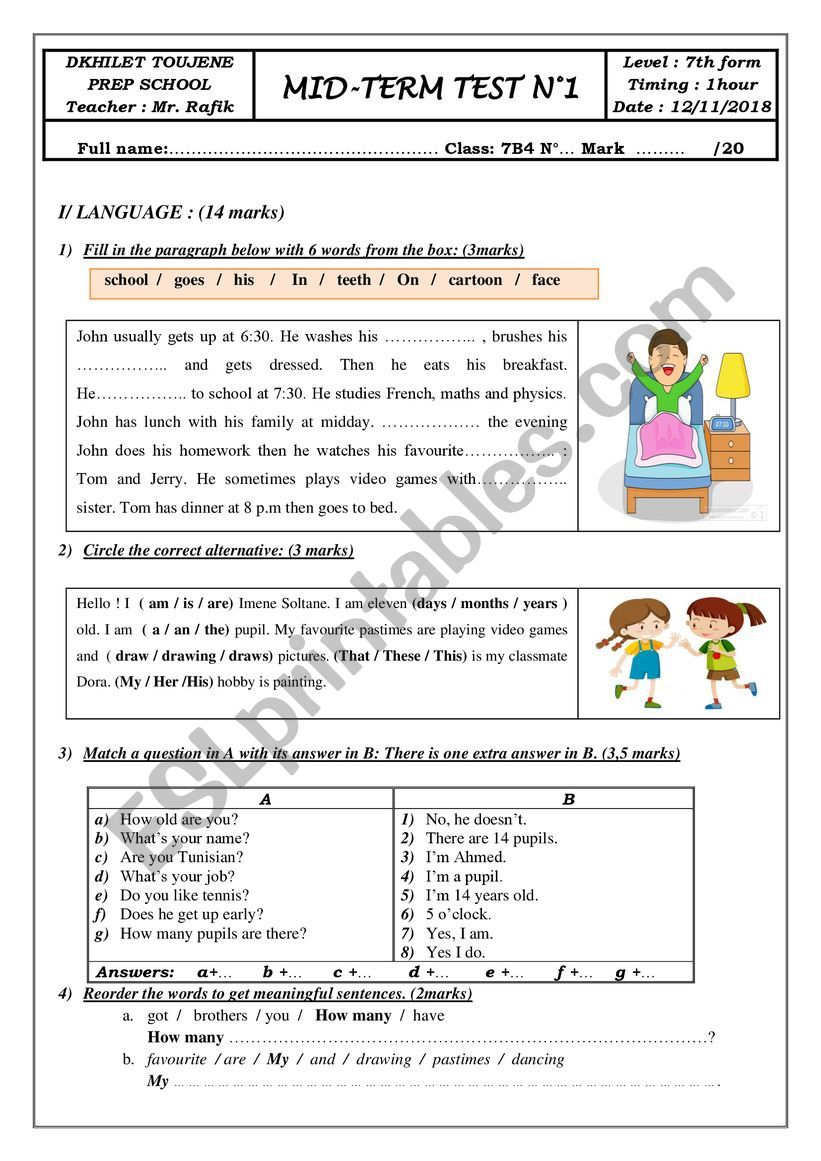 MID TERM TEST N1 worksheet