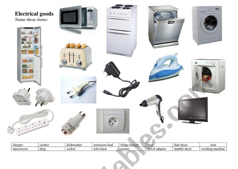 Electrical items worksheet