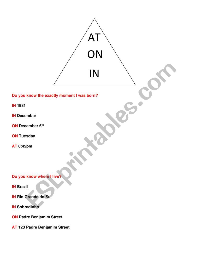 Prepositions worksheet