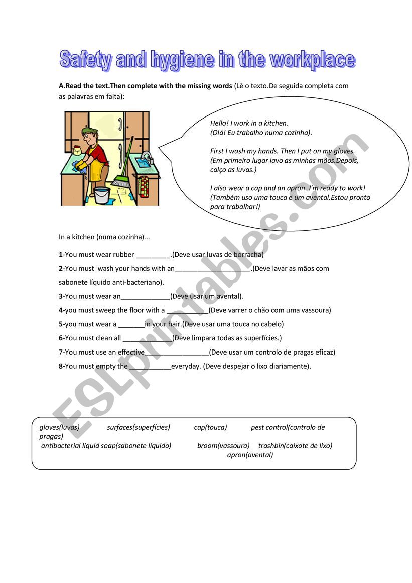 safety in kitchen worksheet
