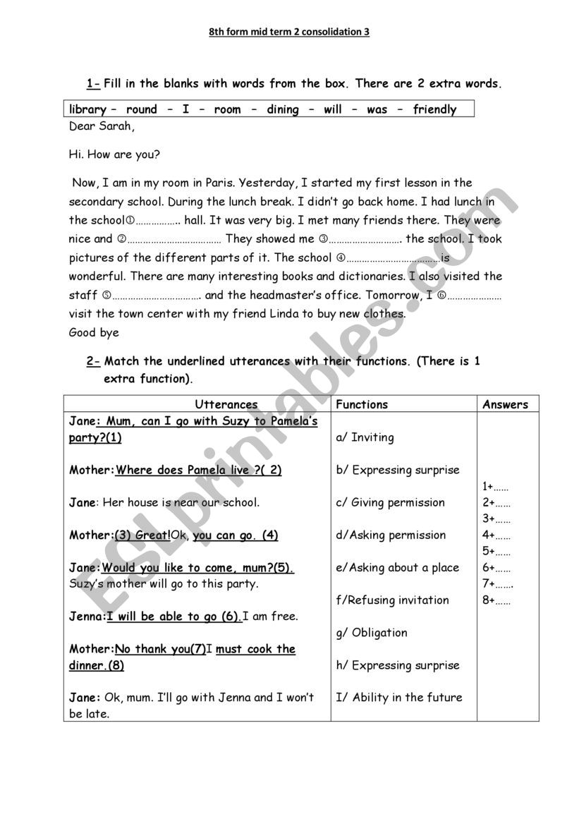 8th form term 2 consolidation worksheet