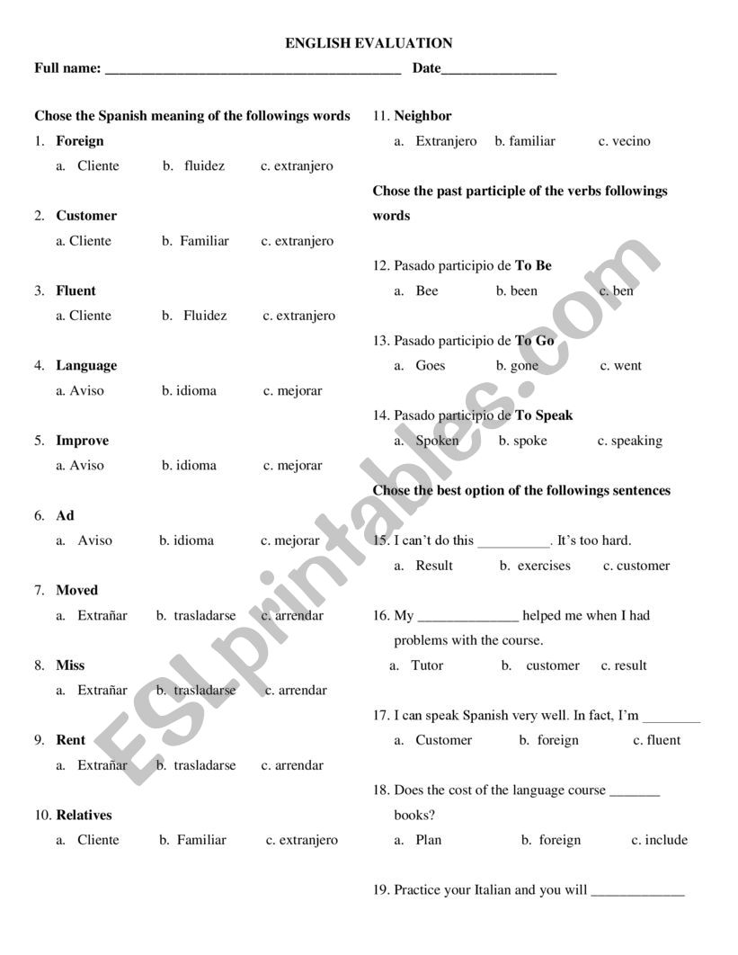 Evaluation Present Perfect worksheet