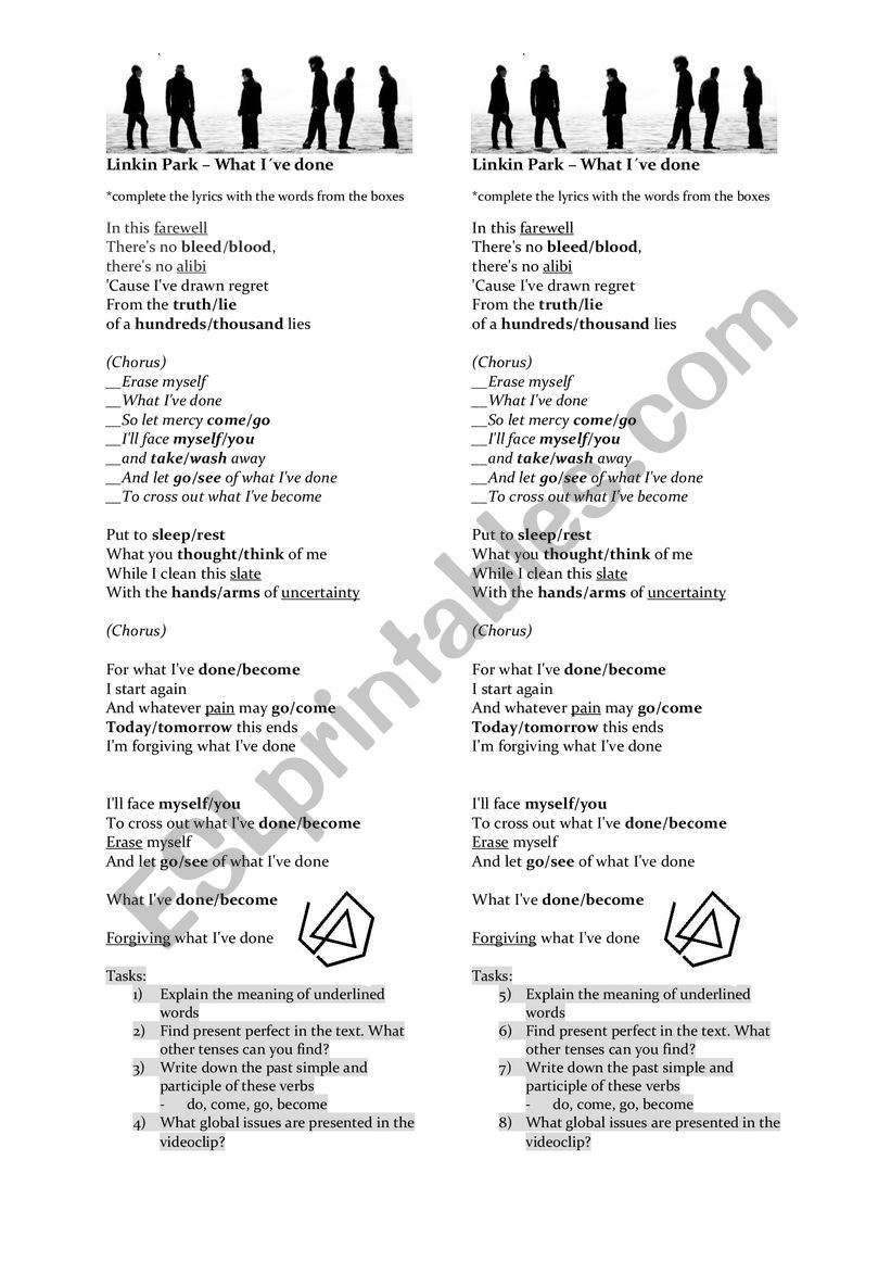 Linkin Park - What Ive done worksheet