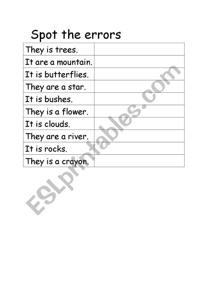 Spot The Errors Singular And Plural Esl Worksheet By Kailicha 2281