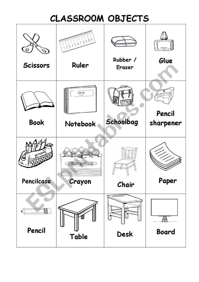 Classroom objects worksheet